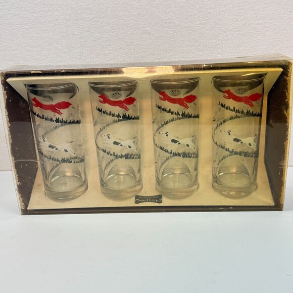New in Box | Vintage Ocean Thailand | Tally Ho Fox & Hound | 4 Collins Glasses - Picture 13 of 14
